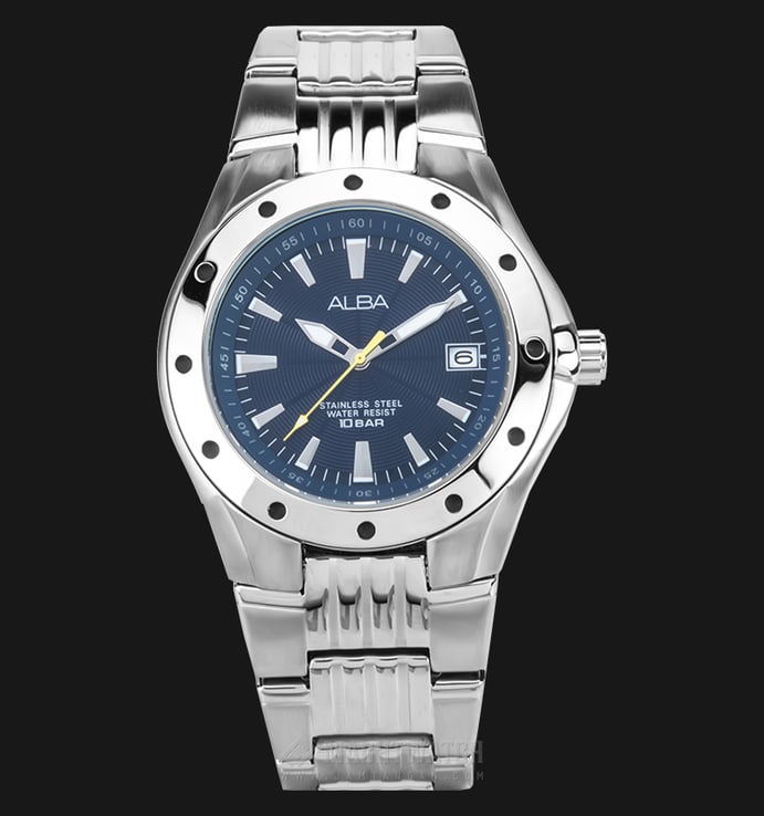 Alba AXHD41X1 Man Blue Pattern Dial Stainless Steel Watch