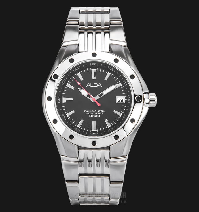 Alba AXHD43X1 Man Black Pattern Dial Stainless Steel Watch