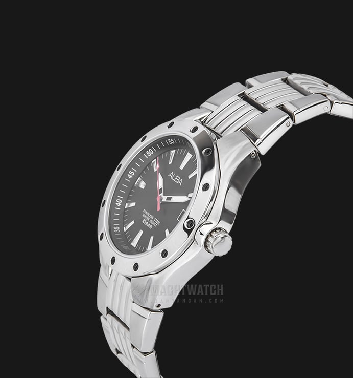 Alba AXHD43X1 Man Black Pattern Dial Stainless Steel Watch
