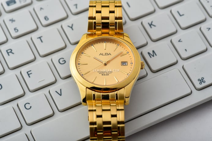 Alba AXHK84X1 Gold Dial Gold Stainless Steel Strap