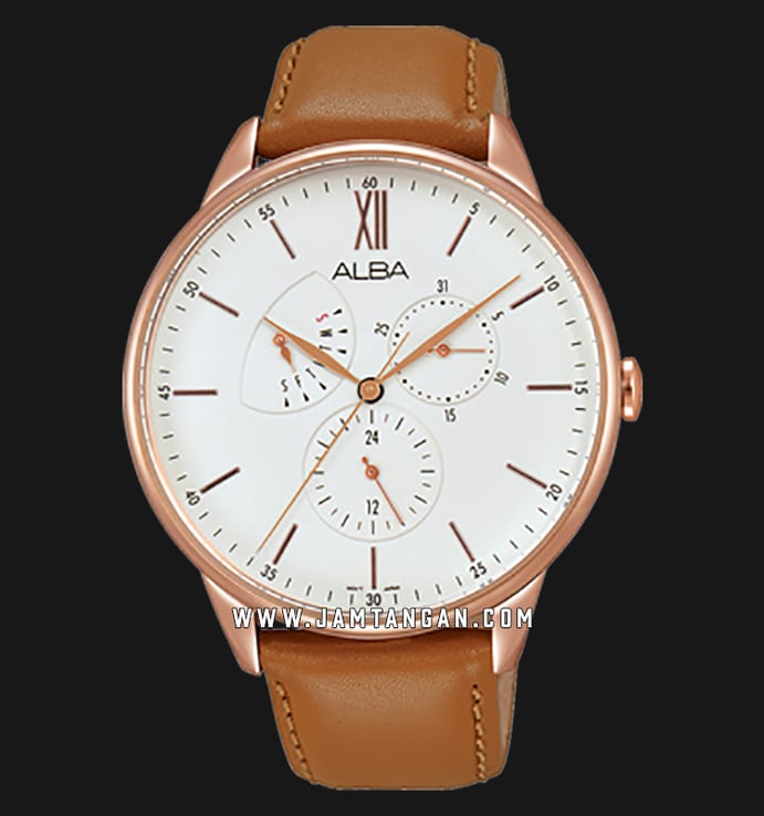 Alba AZ8006X1 Men White Dial Brown Leather Strap