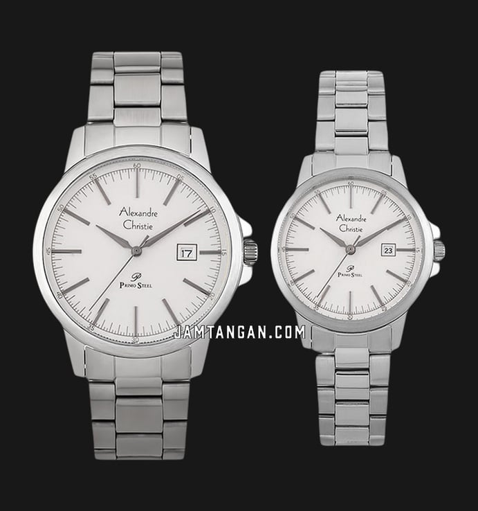 Alexandre Christie Primo Steel AC 1008 BSSSL Couple White Dial Stainless Steel Strap
