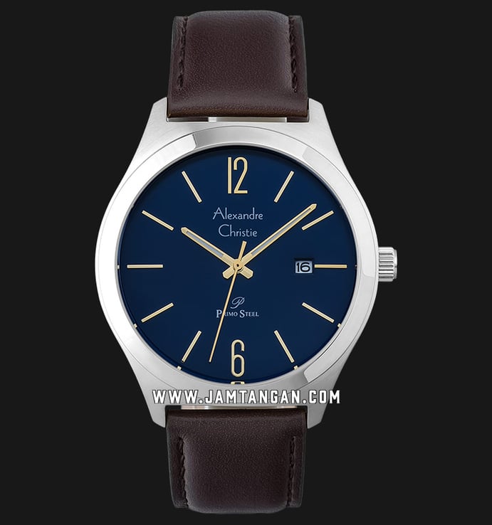 Alexandre Christie AC 1009 MD LSSBU Blue Dial Brown Leather Strap