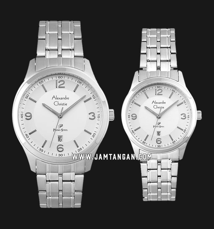 Alexandre Christie AC 1010 BSSSL Couple Silver Dial Stainless Steel Strap