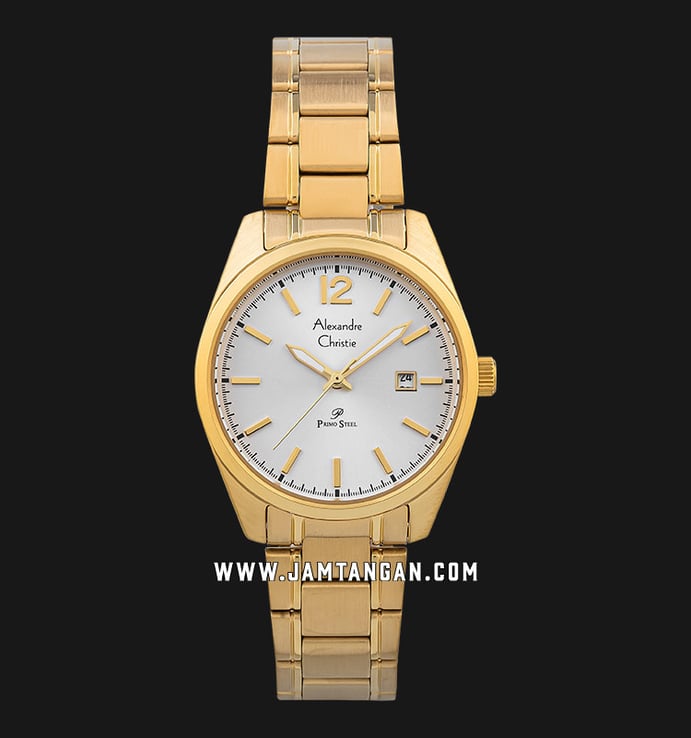 Alexandre Christie Primo Steel AC 1012 LD BGPSL Ladies Silver Dial Gold Stainless Steel Strap