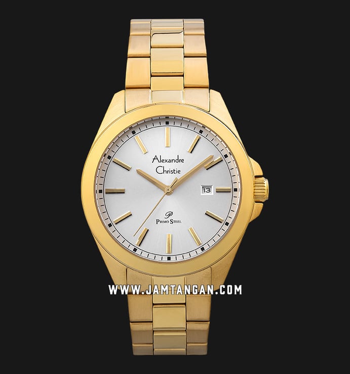 Alexandre Christie Primo Steel AC 1015 MD BGPSL Men Silver Dial Gold Stainless Steel Strap