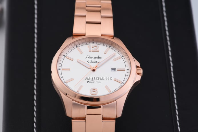 Alexandre Christie Primo Steel AC 1029 MD BRGSL Men Silver Dial Rose Gold Stainless Steel Strap