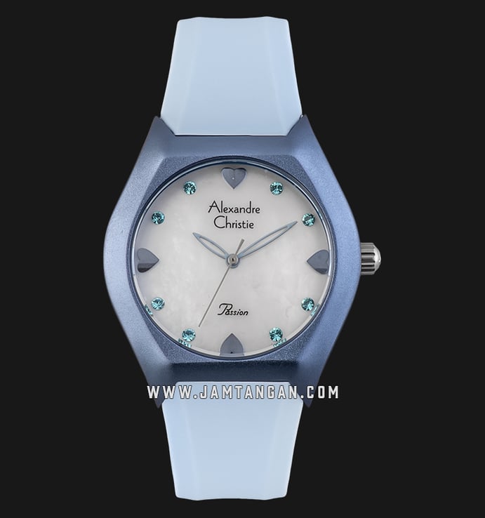 Alexandre Christie AC 2386 LH RLBSL Passion Ladies Mother Of Pearl Dial Light Blue Rubber Strap