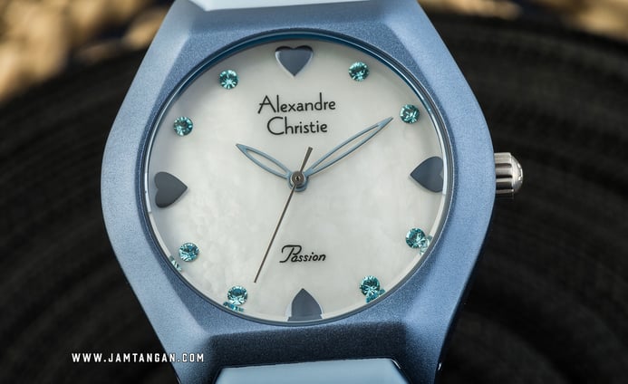 Alexandre Christie AC 2386 LH RLBSL Passion Ladies Mother Of Pearl Dial Light Blue Rubber Strap
