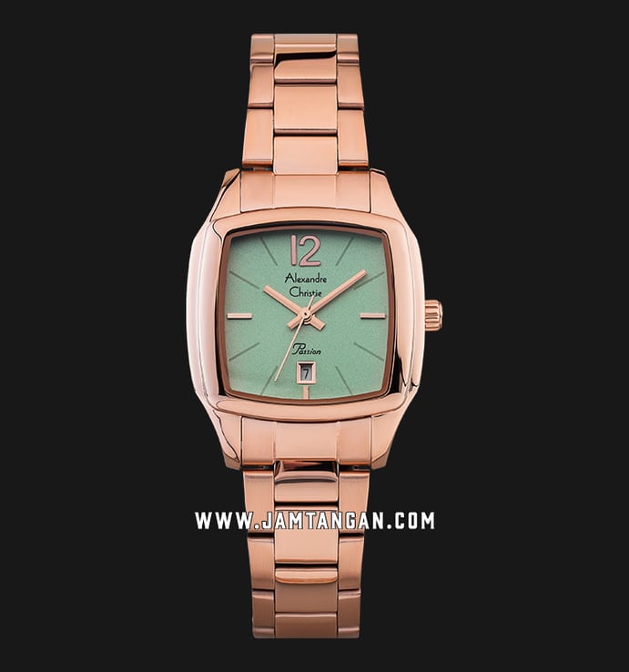 Alexandre Christie Passion AC 2454 LD BRGLE Ladies Green Lime Dial Rose Gold Stainless Steel Strap