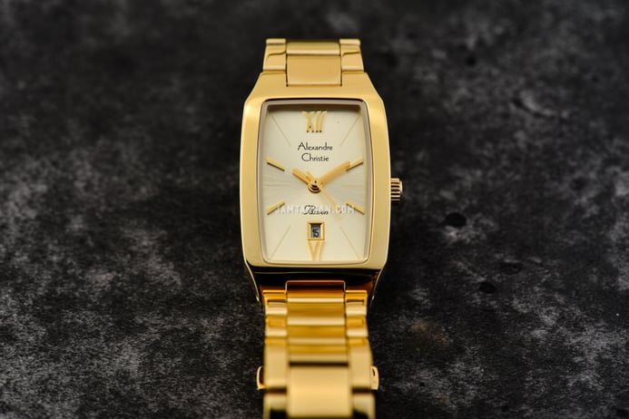 Alexandre Christie Passion AC 2455 LD BGPIV Gold Dial Gold Stainless Steel Strap