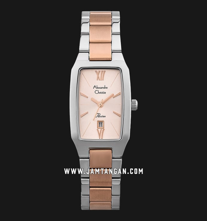 Alexandre Christie Passion AC 2455 LD BTRLN Ladies Rose Gold Dial Dual Tone Stainless Steel Strap