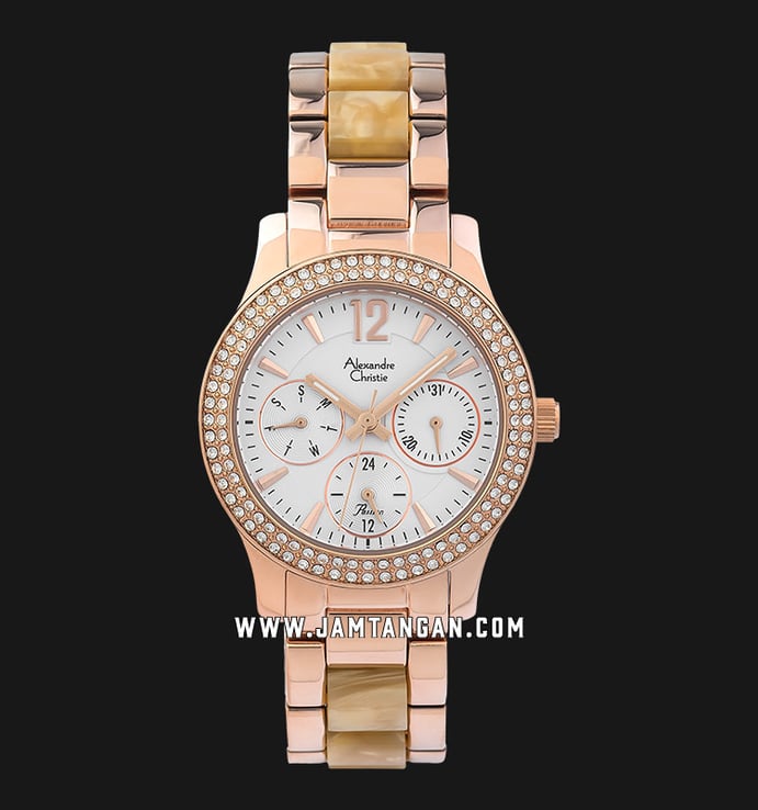 Alexandre Christie Passion AC 2463 BF BRGSLIV Ladies White Dial Rose Gold Stainless Steel Strap