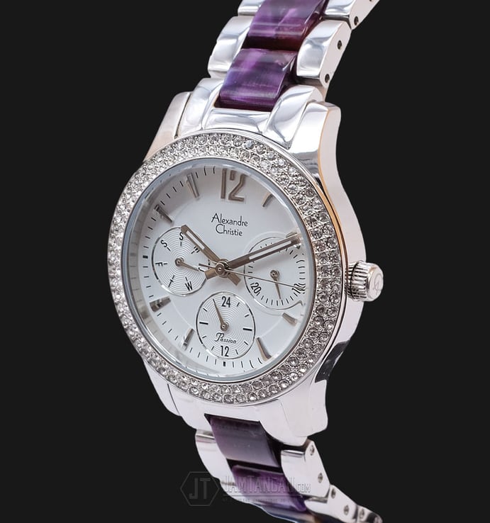 Alexandre Christie Passion AC 2463 BF BSSSLPU Ladies White Dial Stainless Steel with Acetate Strap