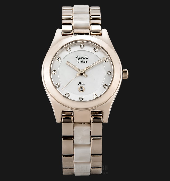 Alexandre Christie AC 2477 LD BCGMSSL Ladies Silver Dial Dual-tone St. Steel with Ceramic Strap