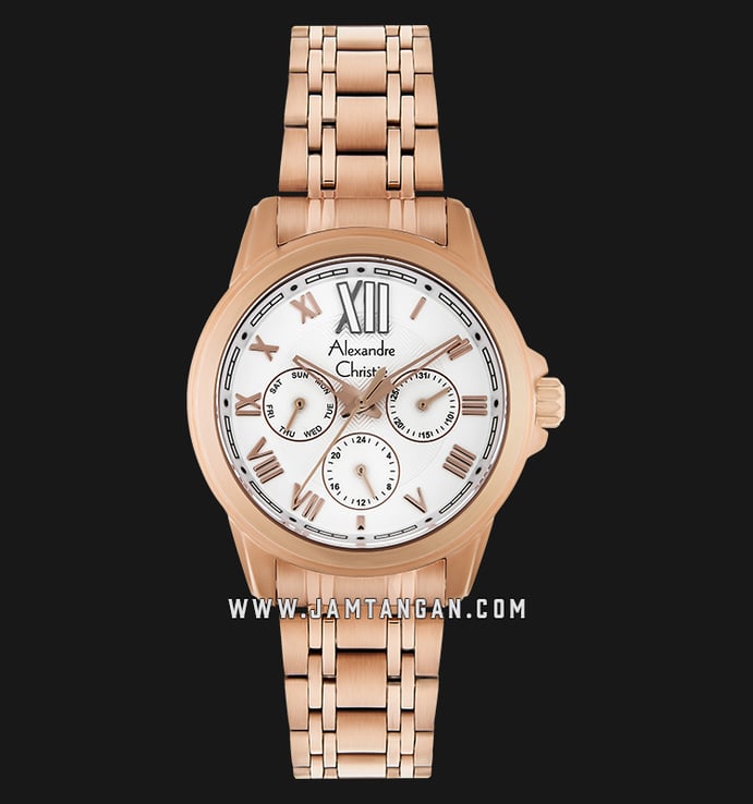 Alexandre Christie AC 2494 BF BRGSL Ladies White Dial Rose Gold Stainless Steel
