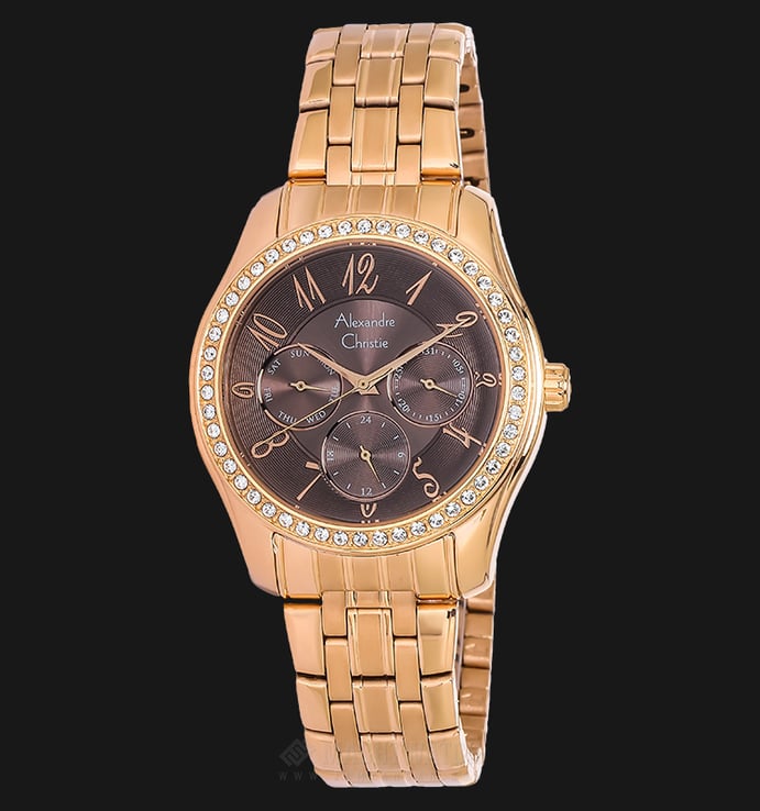 Alexandre Christie AC 2497 BF BRGBO Ladies Multifunction Brown Dial Rosegold Stainless Steel