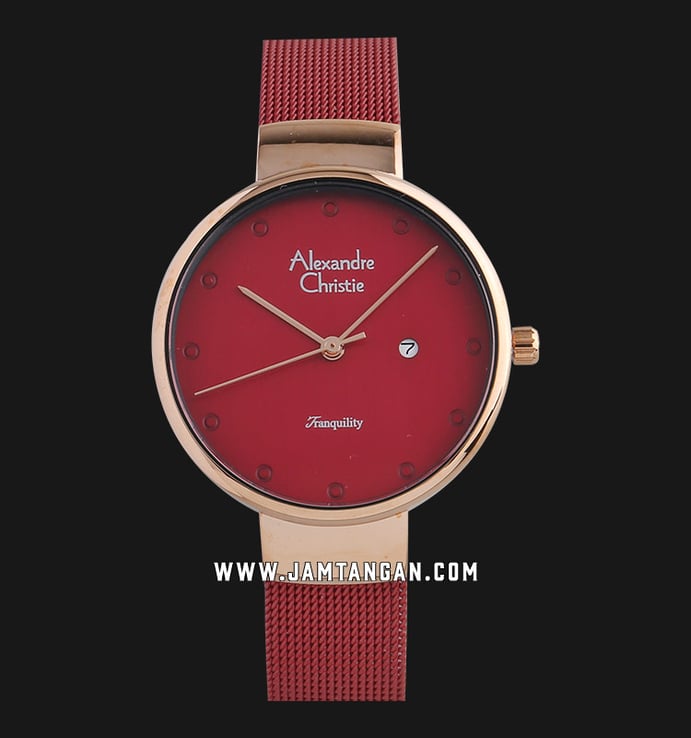 Alexandre Christie Tranquility AC 2509 LD BRDRE Ladies Red Dial Red Mesh Strap
