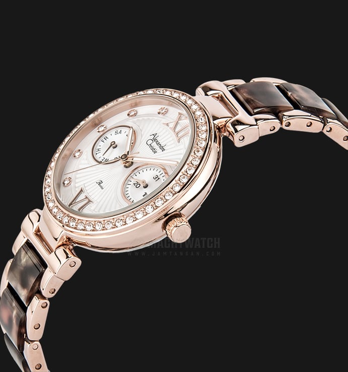 Alexandre Christie AC 2514 BF BRGSLBO Ladies White Pattern Dial Dual Tone Stainless Steel Strap
