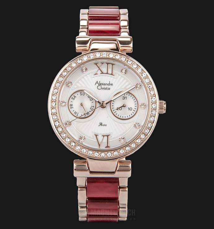 Alexandre Christie AC 2514 BF BRGSLRE Ladies White Pattern Dial Dual Tone Stainless Steel Strap
