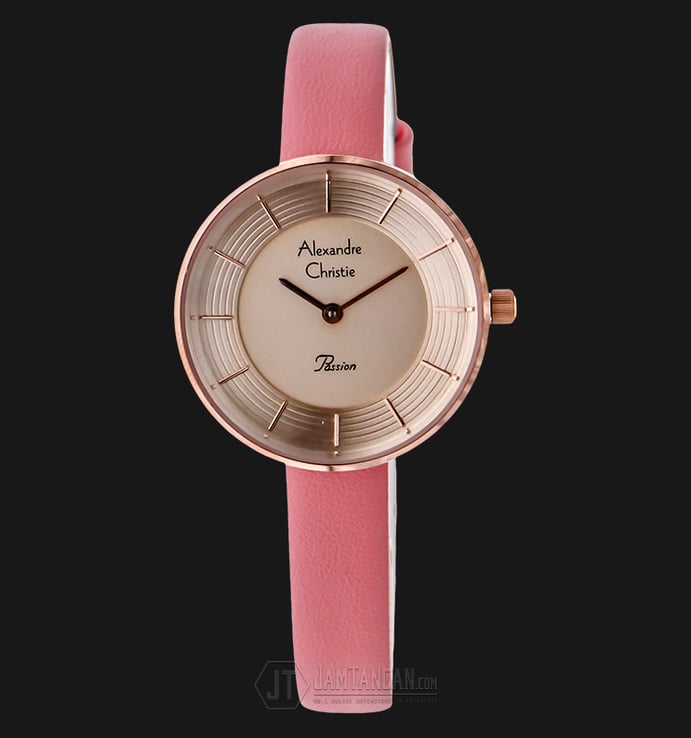 Alexandre Christie AC 2574 LH LRGLNPN Women Gold Dial Pink Leather Strap