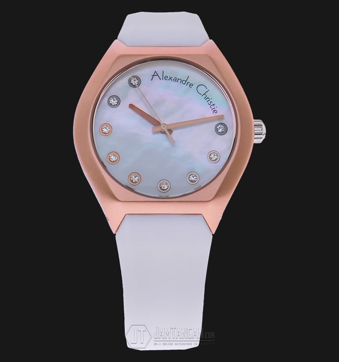 Alexandre Christie AC 2604 LH RRGMS Mother Of Pearl Dial White Rubber Strap