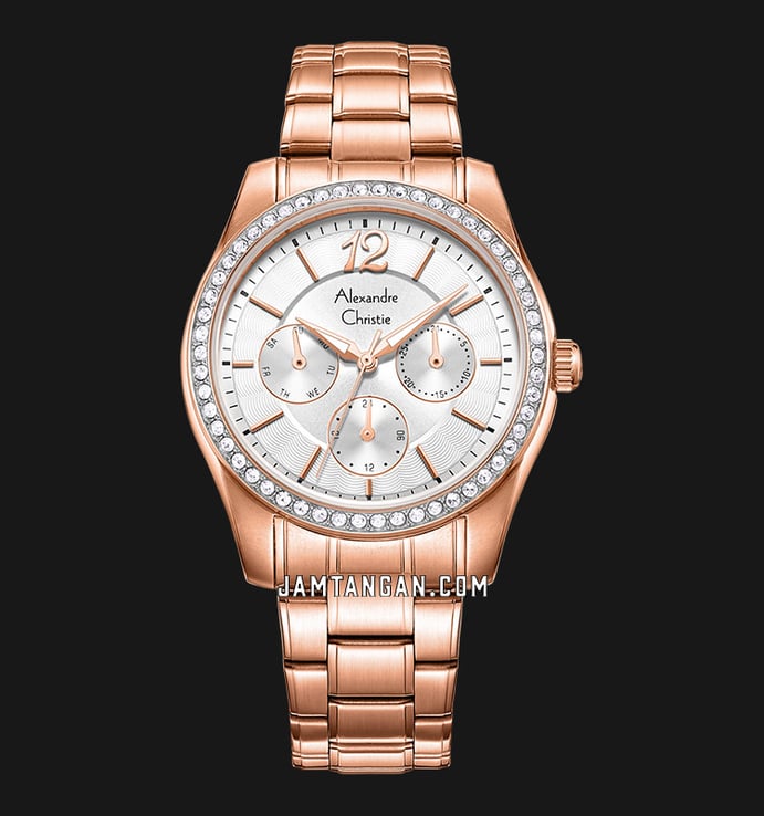 Alexandre Christie AC 2645 BF BRGSL Ladies Silver Dial Rose Gold Stainless Steel Strap