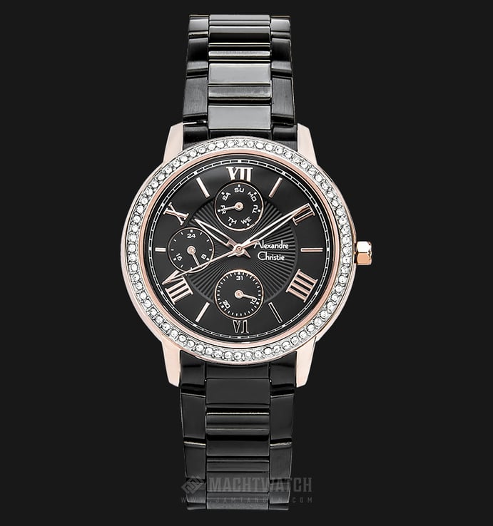 Alexandre Christie AC 2648 BF BBRBA Ladies Black Pattern Dial Rose Gold Case Stainless Steel Strap