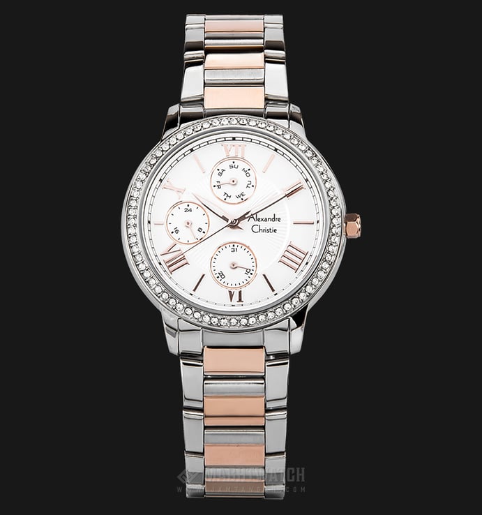 Alexandre Christie AC 2648 BF BTRSL Ladies White Pattern Dial Dual Tone Stainless Steel Strap