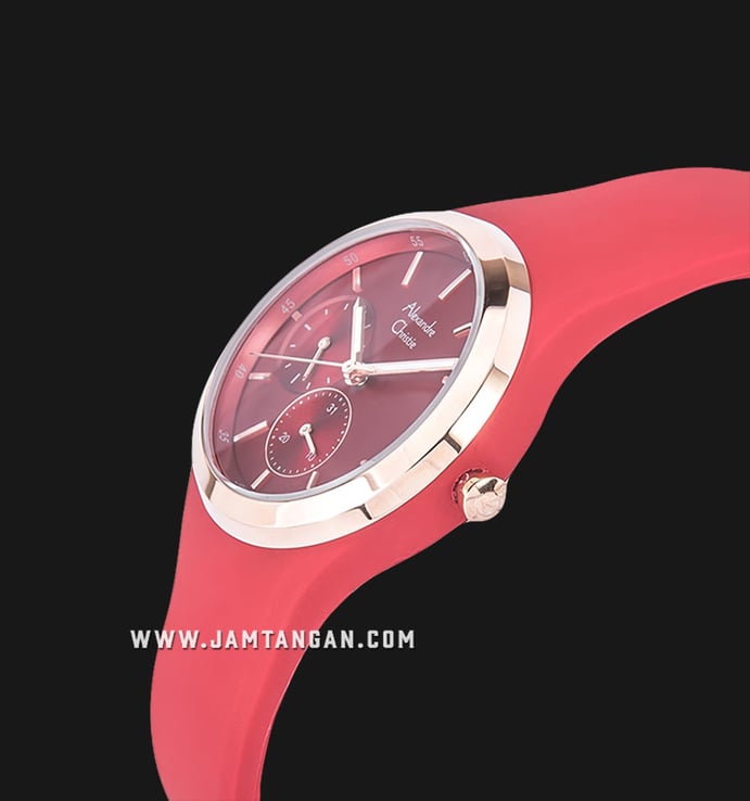 Alexandre Christie Multifunction AC 2663 BF RRGRE Ladies Red Dial Red Rubber Strap