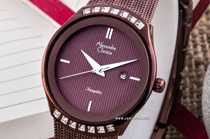 Alexandre Christie Tranquility AC 2668 LD BBNBO Ladies Brown Dial Brown Mesh Strap