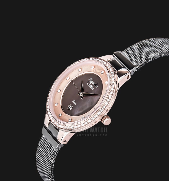 Alexandre Christie AC 2671 LD BGRRG Ladies Black Mother of Pearl Dial Rose Gold St. Steel Strap