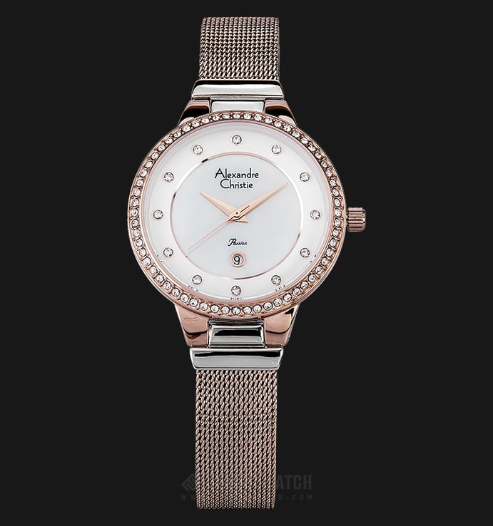 Alexandre Christie AC 2671 LD BTRSL Ladies White Mother of Pearl Dial Rose Gold St.Steel Strap