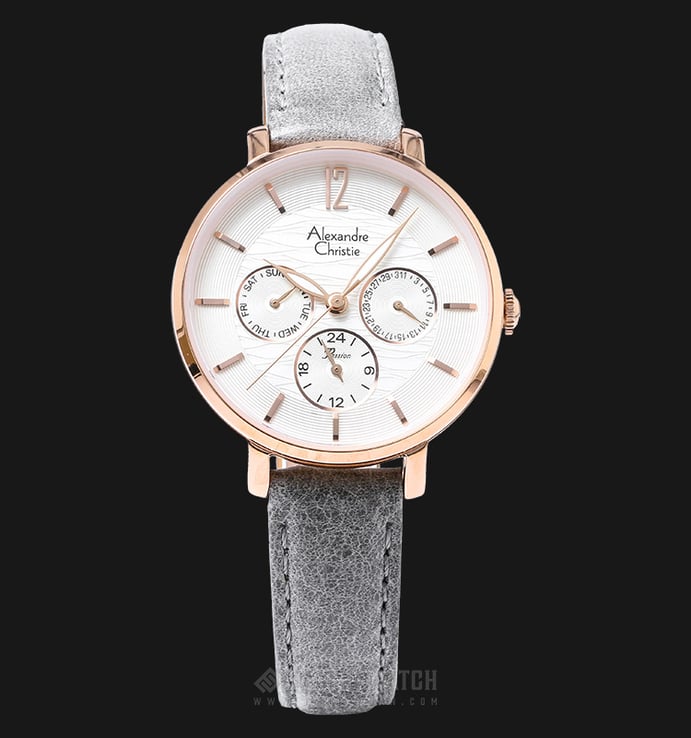 Alexandre Christie AC 2673 BF LRGSLGR Ladies Passion White Dial Gray Leather Strap