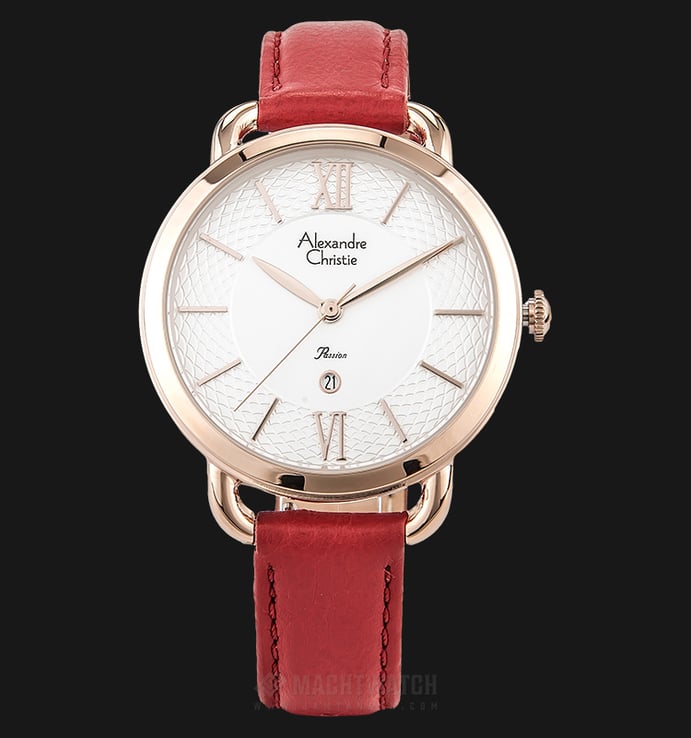 Alexandre Christie AC 2674 LD LRGSLRE Ladies White Pattern Dial Red Leather Strap + Extra Strap