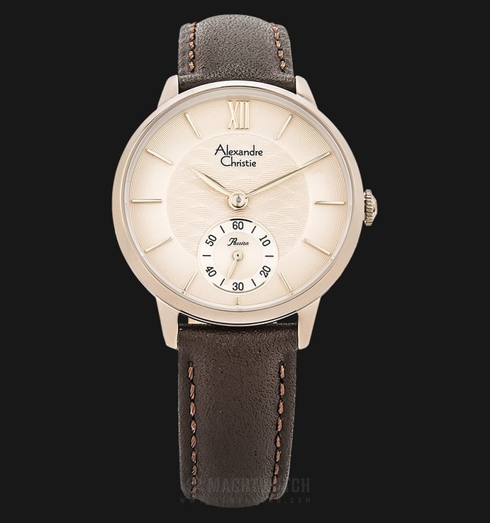 Alexandre Christie AC 2682 LS LCGCNBO Ladies Cream Dial Brown Leather Strap