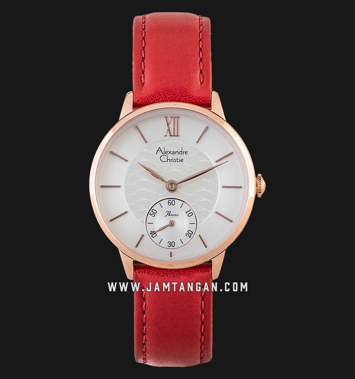 Alexandre Christie AC 2682 LS LRGSLRE Ladies Silver Dial Red Leather Strap