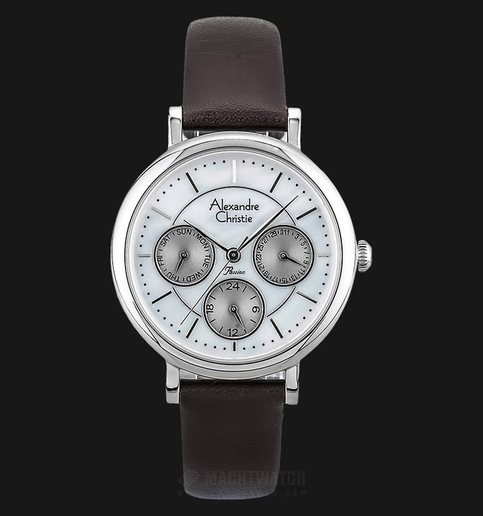 Alexandre Christie AC 2683 LF LSSMS Ladies Silver Dial Brown Leather Strap