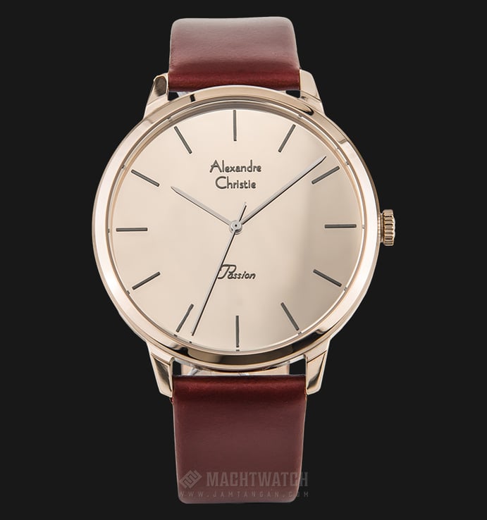 Alexandre Christie AC 2687 LH LCGCN Ladies Beige Dial Red-Brown Leather Strap