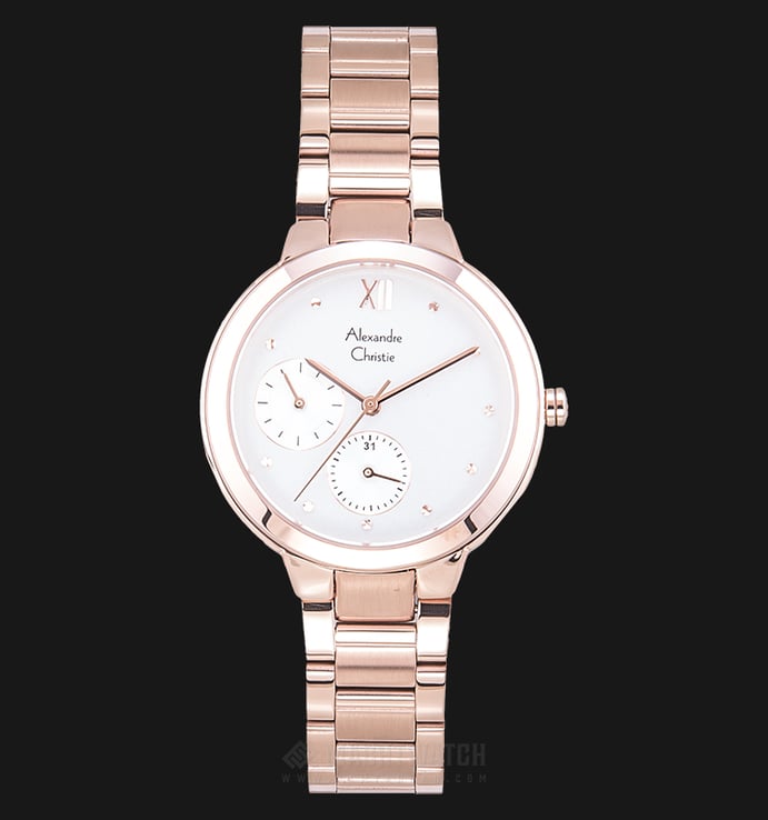 Alexandre Christie AC 2697 BF BRGSL Ladies White Dial Rose Gold Stainless Steel Strap