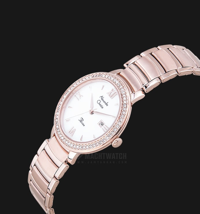 Alexandre Christie Passion AC 2698 LD BRGMS Ladies White Dial Rose Gold Stainless Steel Strap