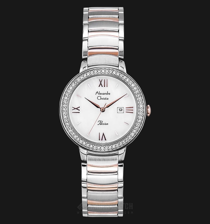 Alexandre Christie Passion AC 2698 LD BTRMS Ladies White Dial Dual Tone Stainless Steel Strap