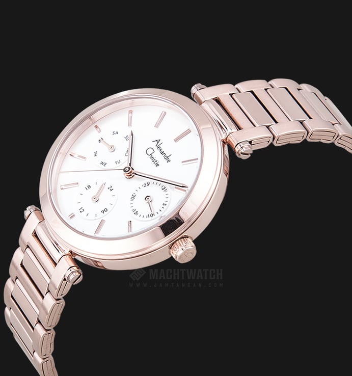 Alexandre Christie AC 2700 BF BRGSL Ladies White Dial Rose Gold Stainless Steel Strap