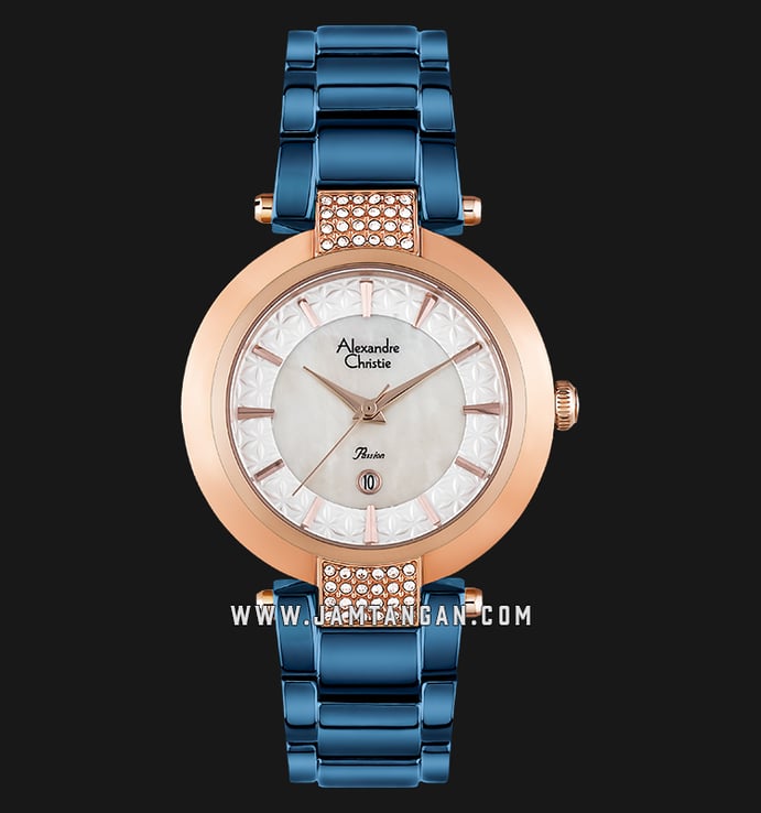 Alexandre Christie AC 2707 LD BURMS Ladies Mother of Pearl Dial Blue Stainless Steel