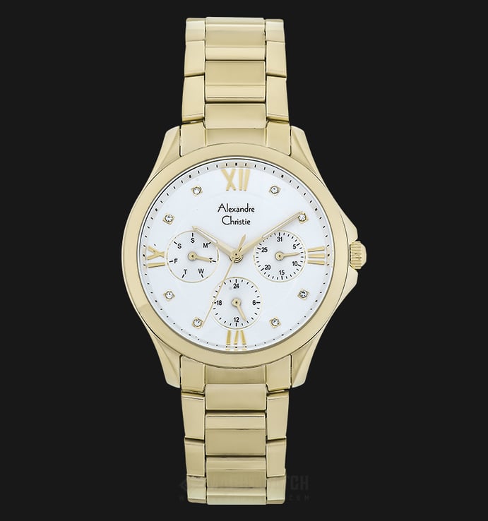 Alexandre Christie Multifunction AC 2719 BF BGPSL Ladies White Dial Gold Stainless Steel Strap