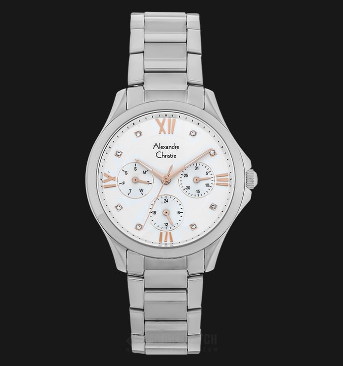 Alexandre Christie Multifunction AC 2719 BF BSSSL Ladies White Dial Stainless Steel Strap