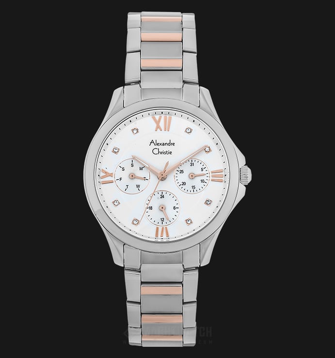 Alexandre Christie Multifunction AC 2719 BF BTRSL Ladies White Dial Dual Tone Stainless Steel 