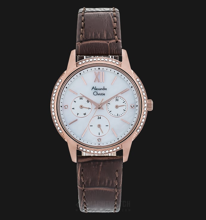 Alexandre Christie AC 2720 BF LRGMSBO Ladies Mother Of Pearl Dial Brown Leather Strap