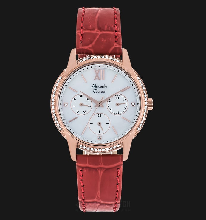 Alexandre Christie AC 2720 BF LRGMSRE Ladies Mother Of Pearl Dial Red Leather Strap