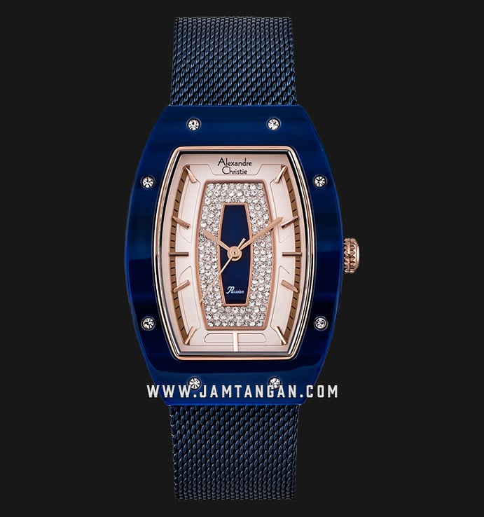 Alexandre Christie Passion AC 2729 LH BURRG Ladies Dual Tone Dial Blue Stainless Steel Mesh Strap